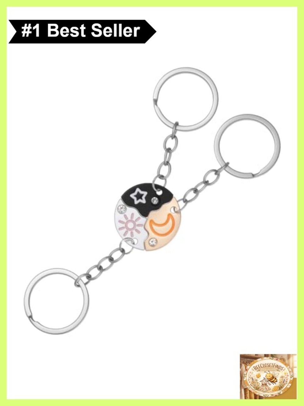 3 Pc Puzzle Keychain Set Sun Moon Star Friendship Matching Keychains